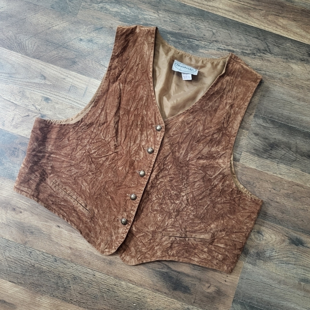 Vintage Women's Stonebridge Brown Faux Suede Buttondown Vest Size 16 - Picture 2 of 8
